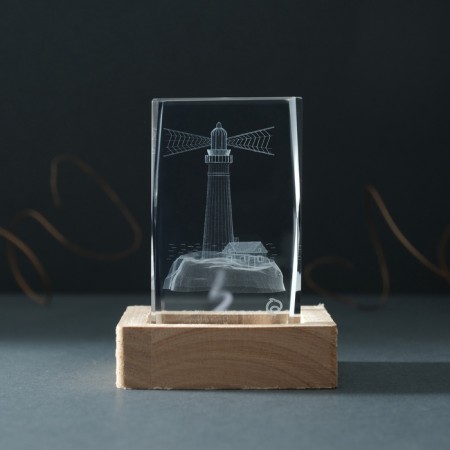 Souvenir glass backlight "Rectangle. Lighthouse" stand wood, USB 7x7x10-3