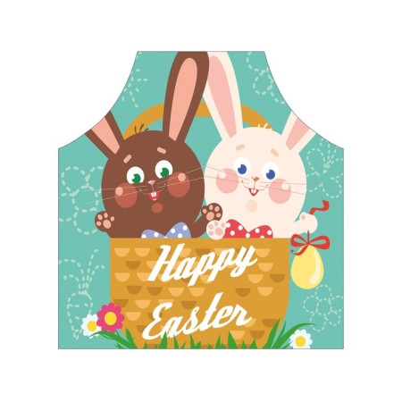 Apron kitchen with a photo print "Bunnies in the basket", adjustable, size OS-2
