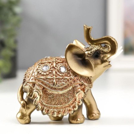 Souvenir Polystone "Elephant in the Golden Popone with crystals" 10.5x11x4.5 cm
