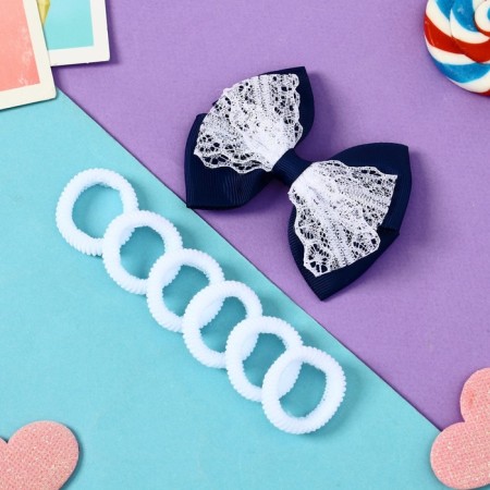 Suzi hair set (clamp 8 cm, 6 elastic bands 2.5 cm) lace, blue-white-1