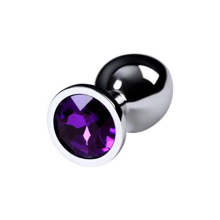 Anal plug with the Toyfa Metal rhinestone, silver, amethyst, 8 cm, d = 3.4 cm-3