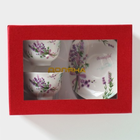 Set porcelain coffee shade "lavender", 4 items: 2 cups 80 ml, 2 saucers d = 11.6 cm, white color-11