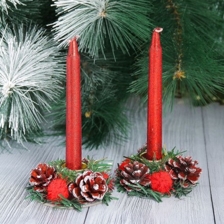 New Year's candle with the candlestick "Brill" (set 4 pcs) 3.5x11x15 cm, red