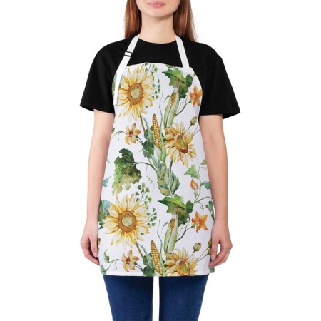 Apron of a kitchen with a photo print "corn and sunflower", adjustable, size OS