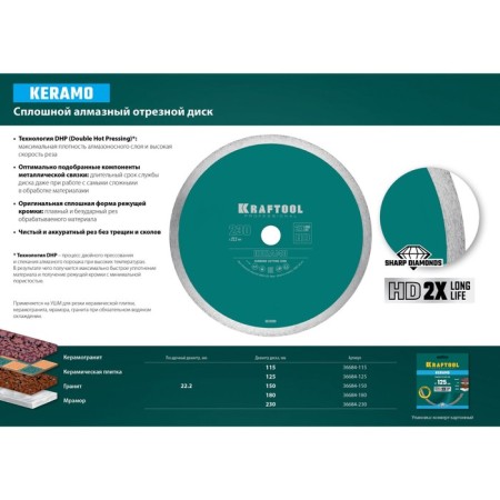 Diamond disk Kraftool 36684-125, continuous, d = 22.2 mm, 125 mm-4