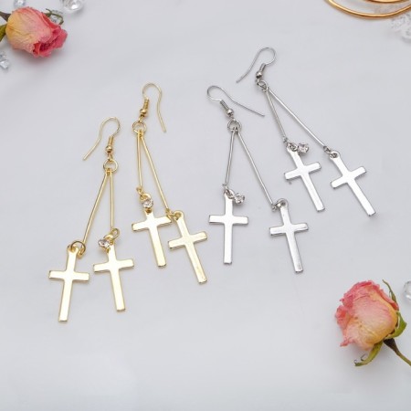Earrings hanging "rustle" crosses, color mix, 8.5 cm-2