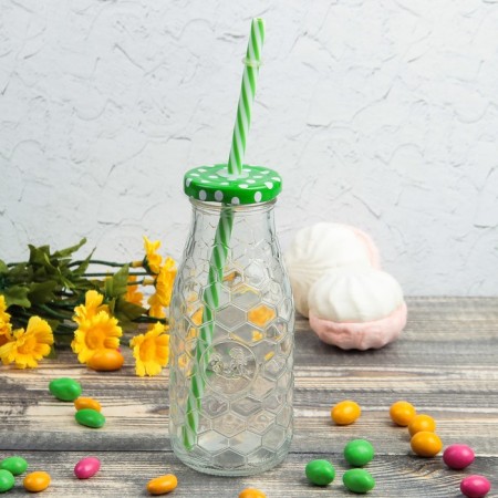 Glass bottle with a lid and pipe "Sot", 300 ml, 6.5 × 15.5 cm, color mix