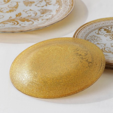 Set of table "Plant pattern", 7 objects: D = 30 cm - 1 pc, d = 18 cm - 6 pcs, white color with golden-2