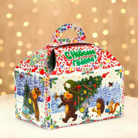 New Year. Gift box "Forest Foreths in the Red" casket of a small 18.5 x 12.5 x 19cm.
