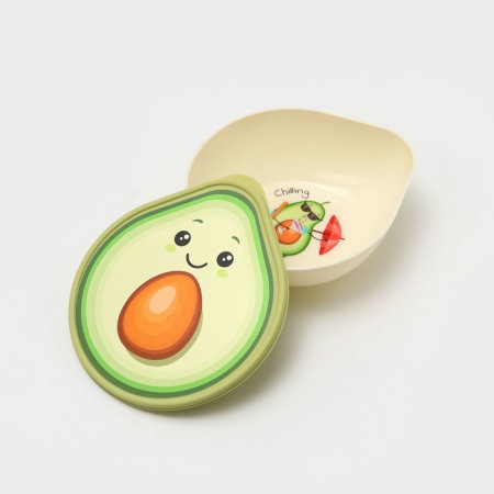 Avocado products container, 400 ml, 15.5 × 13.5 × 4.5 cm, light-beige color, MIX drawing