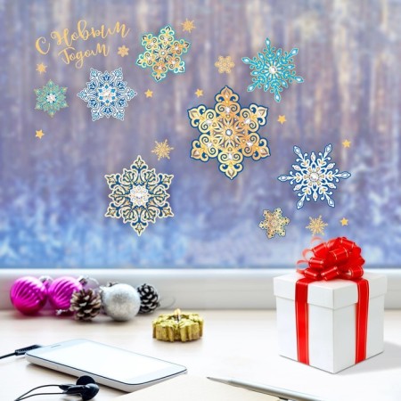 Stickers on the glass "Snowflakes", reusable, 20 x 34 cm, New Year-1