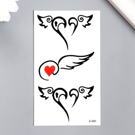 Tattoo on the body black "hearts with wings" 10.5x6 cm