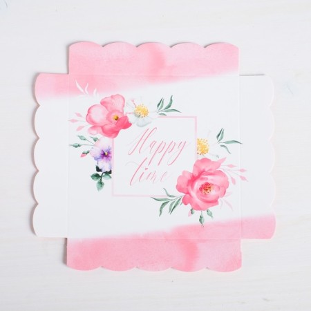 Cookie box, confectionery packaging with PVC lid, Happy Time, 15 x 15 x 3 cm-2