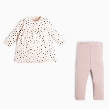 Set: Dress and leggings Kroshka I “Kisa”, height 74-80 cm, beige/lilac color