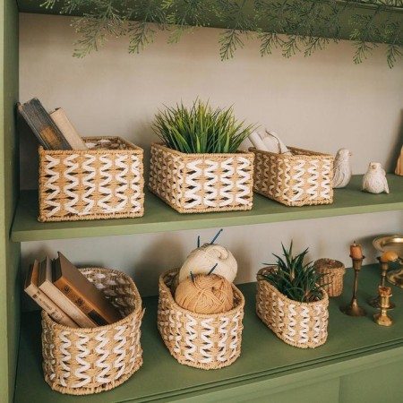 Basket for storage of handmade wicker work “Aika”, 19 × 11 × 10 cm, beige-white color-4