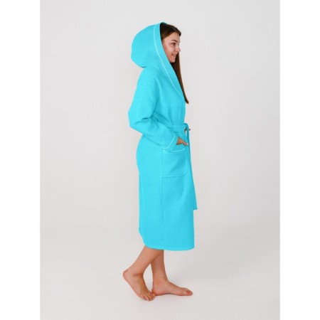 Women's robe with a hood, size 66, turquoise color-1