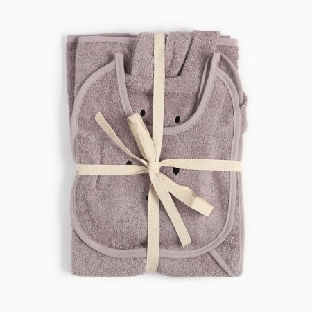 Set of crumb I (towel-angle, mitten, bib), pink, 100% HL, 360 g/m2-11
