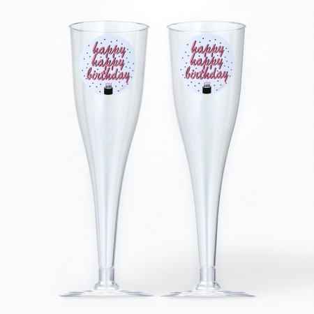 A set of plastic glasses for champagne "Happy Birthday", white, 150 ml-2