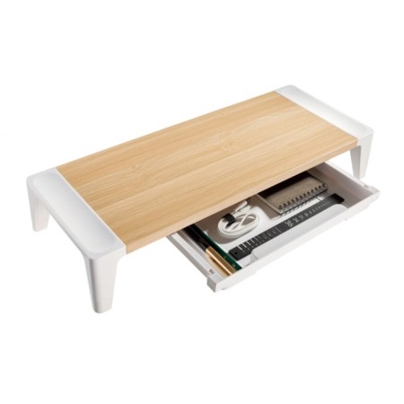 A stand for a monitor with a height adjustment and a FoxGear STB-143 box, wooden-3