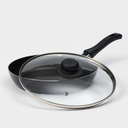 Pan Consul, D = 24 cm, glass cover, plastic handle, anti -stick coating, black color-1