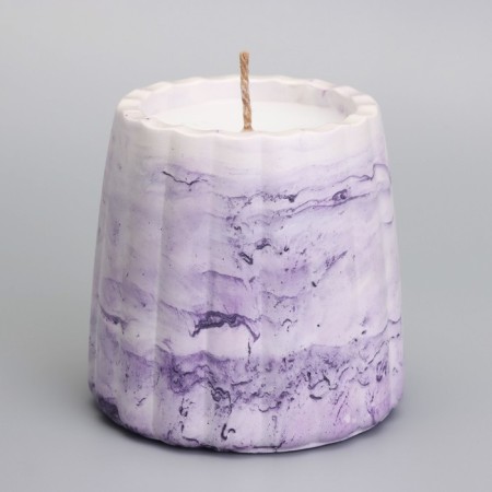 A candle in a candlelight made of gypsum with smooth faces, 9.5x9cm, marble with purple strips-1