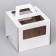 Box for cake 2 windows, with handles, white, + substrate 2.5 gold-white, 24 x 24 x 20 cm