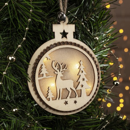 Christmas tree toy "Ball with a deer", from batteries, glow warm white