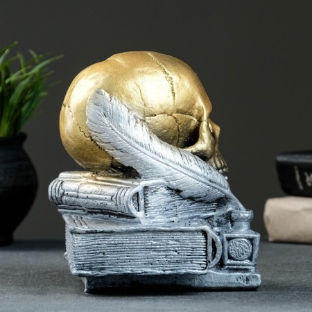 Figure "Skull with a book" bronze with silver, 19cm-1
