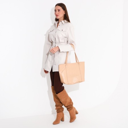 Zipper bag with lightning, beige color-5