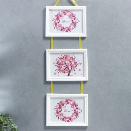 Triple photo frame on braid L-2 15x21 cm white (plastic screen)