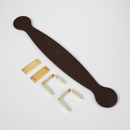 Handle for a bag, 2 fasteners for a puncture, 22 × 3 × 0.4 cm, dark brown/gold color-1