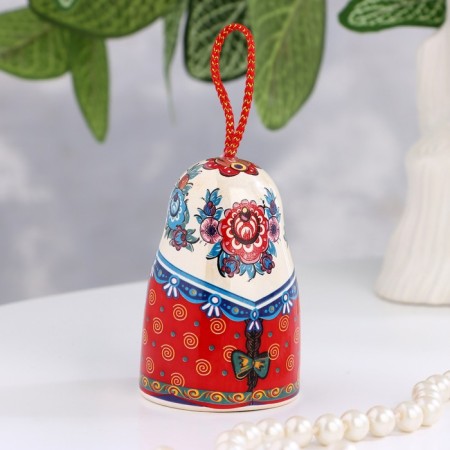 Matryoshka bell is medium, Khokhloma, 7 cm-2