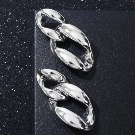 Earrings Metal “Chain” diagonal, 2 convex links, silver color-1