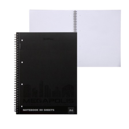 A4 notebook, 80 sheets in a cage on the crest Erichkrause Megapolis, cover coated cardboard, twein-lax, perforation, offset unit, whitewash 100%