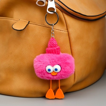 Fluffy on the ring "A weirdo in a hat" bright pink 8x5x12.5 cm
