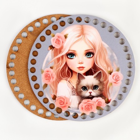 Bottoms for knitting 2 in 1 "Girl with a kitten", circle 15 cm, HDF 3 mm-3
