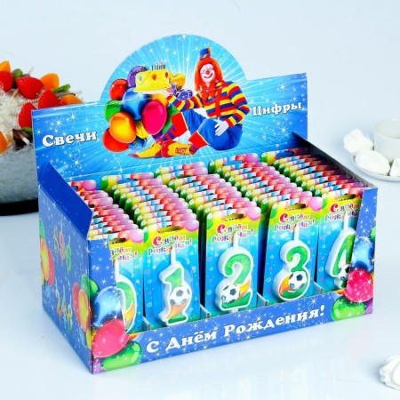 Show Box with candles for cake numbers "Football", 10, 2 cm, 50 pieces-3