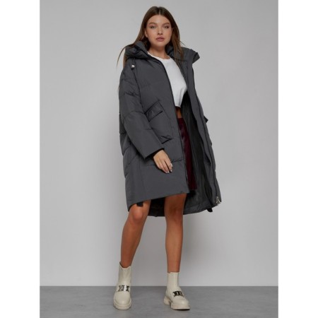 Coat insulated winter female, size 50, dark gray color-11