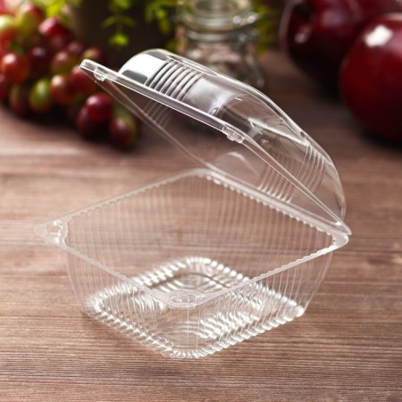 A plastic disposable plastic container with an insoluble lid pr-k-9 (m), 350 ml, transparent 13 × 13 × 7.8 cm, 550 pcs/units-1
