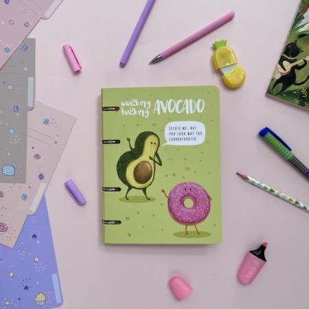 Notebook on rings, 80 sheets to the point "Avocado and Donut", cardboard cover, matte lamination Soft Touch, foil embroidery, shift block 70 g/m2-6