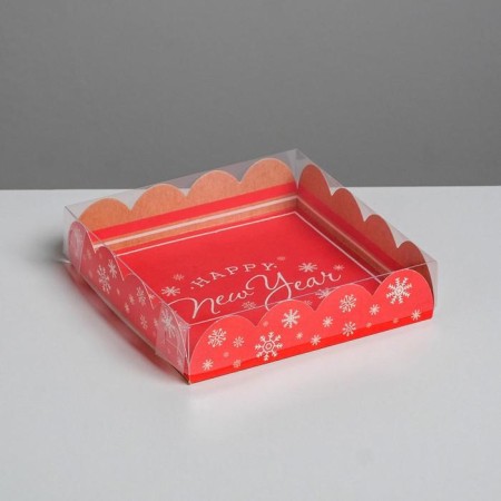 Box for confectionery with PVC cover "New Story", 13 x 13 x 3 cm, new year