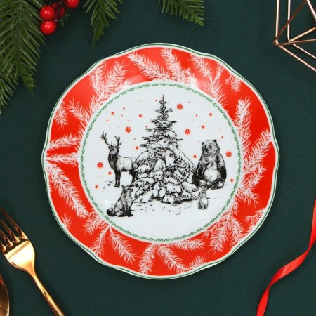 Ceramic plate "Forest residents", 19 cm, white color-1