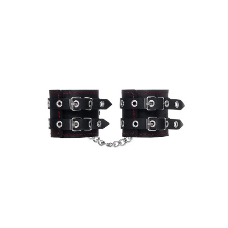 Handcuffs with two belts and black Pecado BDSM lining, genuine leather, black-2