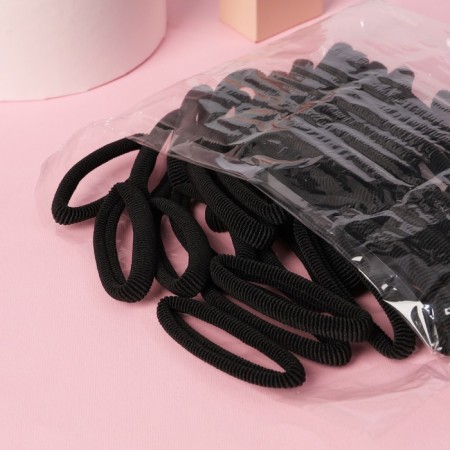 Hair elastic band "Mahrushka" (set 48 pcs) 6 cm, black