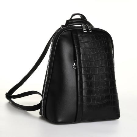 City backpack of artificial leather with lightning, black color