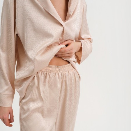 Female pajamas (shirt and trousers) KAFTAN "Triangles" Milk color, size 44-46-5