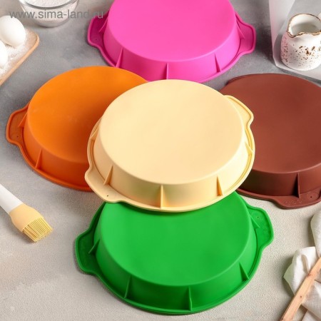 Baking uniform “Circle with handles”, silicone, 26 × 29 × 4.5 cm, internal size d = 24 cm, color mix-2