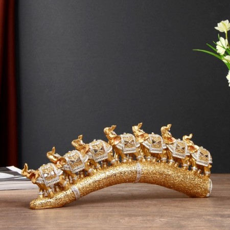 Polystone souvenir "Seven gold elephants in the golden bosm" 11.5x29.5x3.8 cm