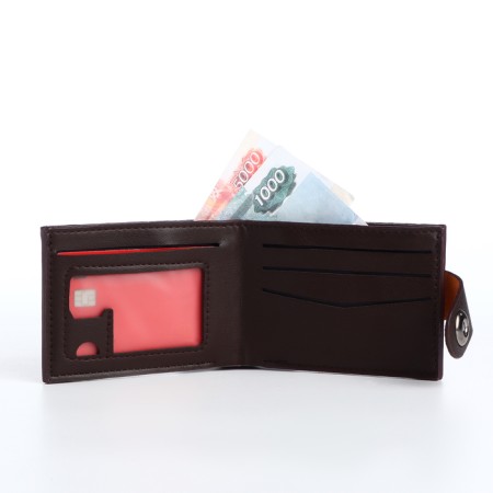 Male purse for magnet, department for cards, coins, brown color-5