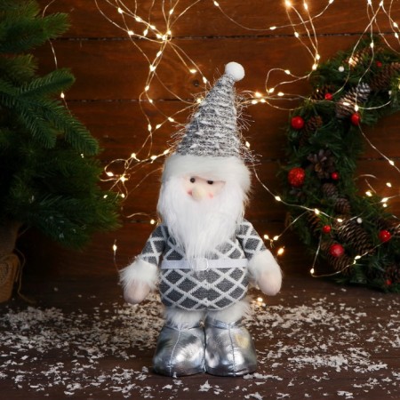 Soft toy "Santa Claus in a suit with a strap" 16x30 cm, gray